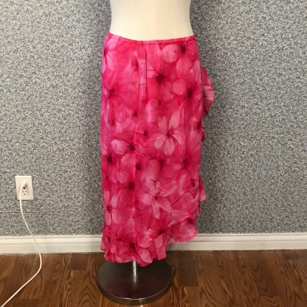 DONNA Ricco Asymmetrical Ruffled Floral Column  Skirt Size 16 S288